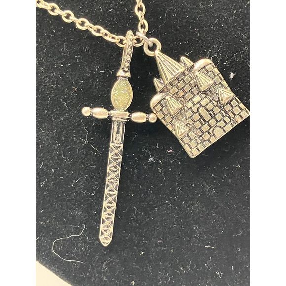 Castle and Sword long, silver-tone necklace! - Picture 2 of 6